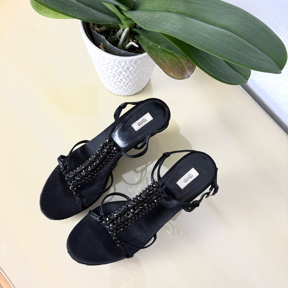 Prada Black Beaded Sandals